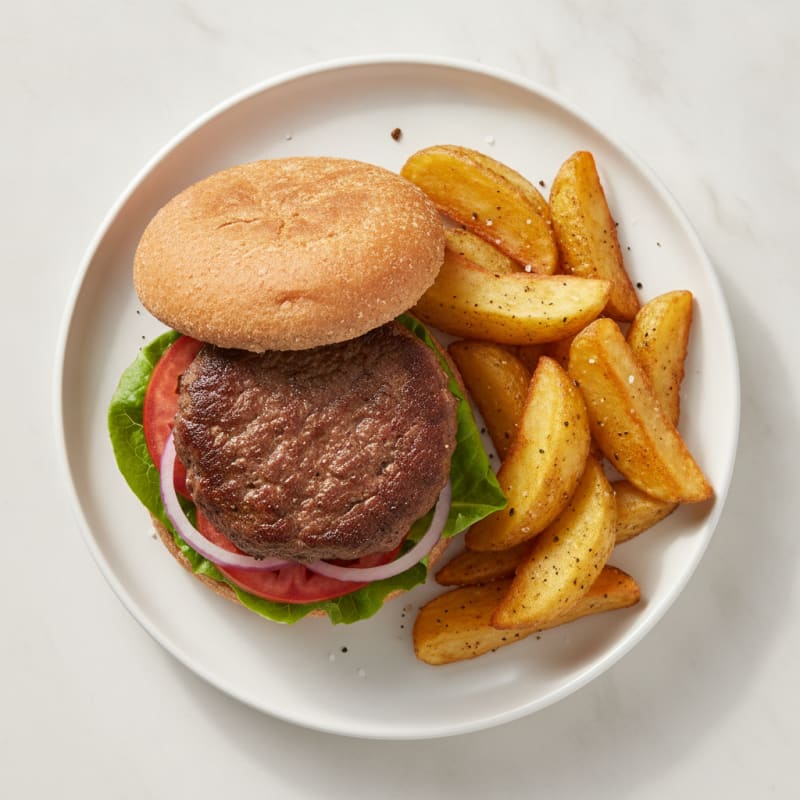 Clean Classic Beef Burger with Air-Fried Potato Wedges