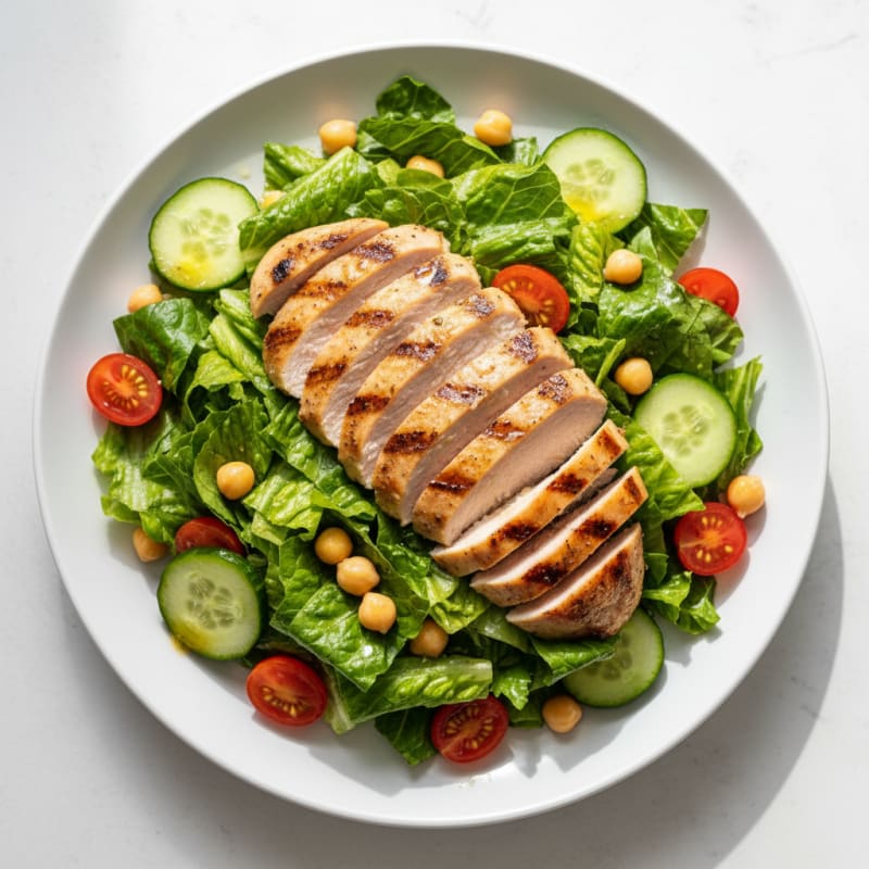 Grilled Turkey Breast Salad with Crisp Romaine and Chickpeas
