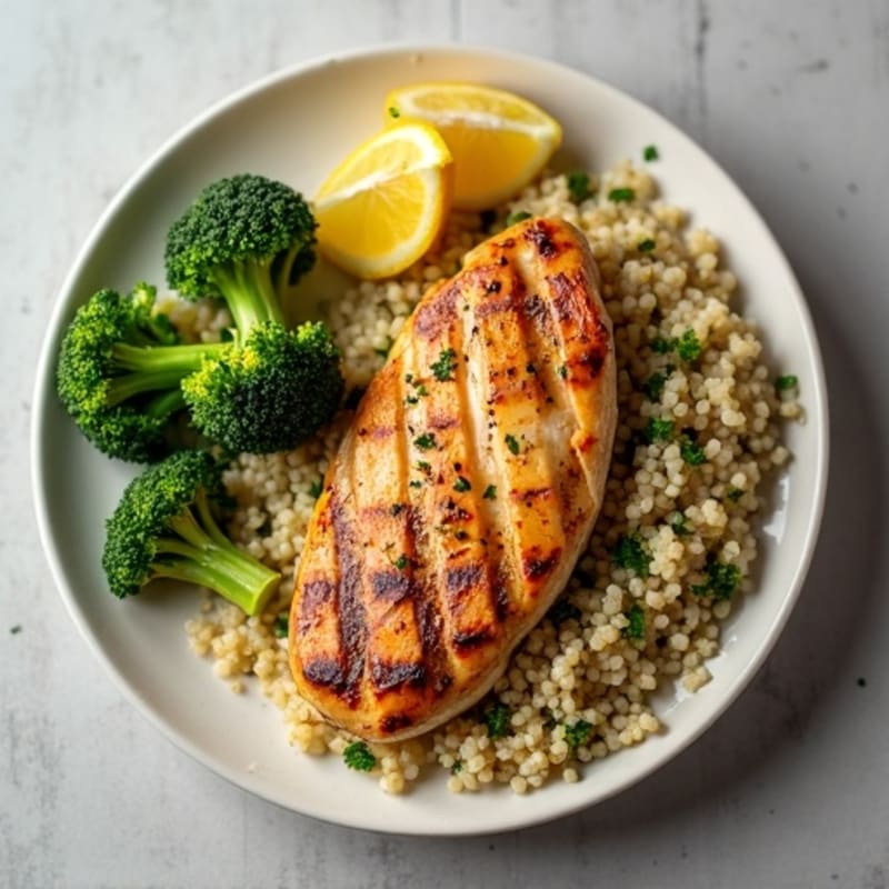 Grilled Chicken Breast with Quinoa and Roasted Broccoli