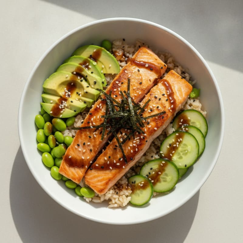 Salmon Sushi Rice Bowl with Avocado