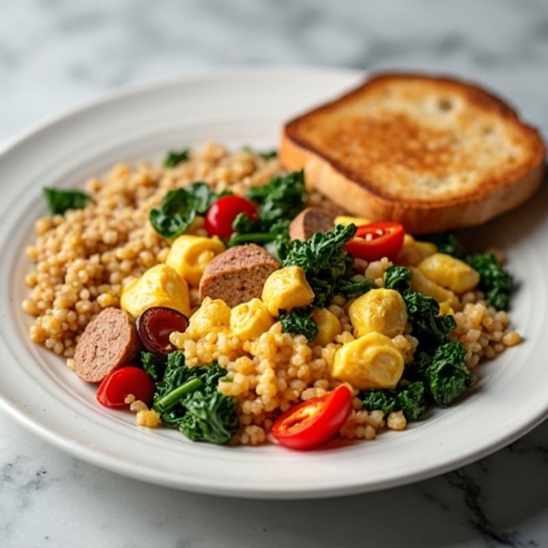 Egg White Veggie Scramble with Turkey Sausage and Spinach
