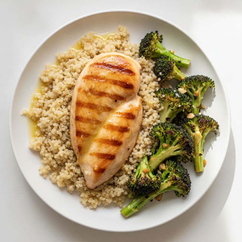 Grilled Chicken Breast with Quinoa and Roasted Broccoli