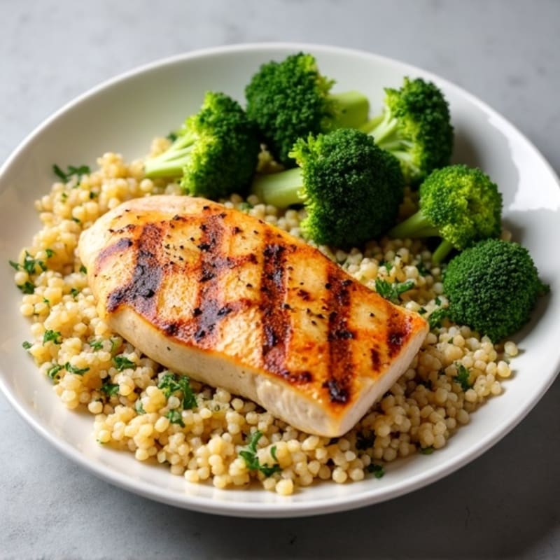Grilled Chicken Breast with Quinoa and Roasted Broccoli