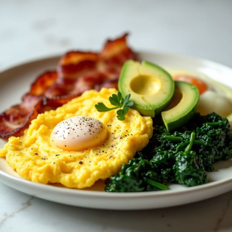 Scrambled Egg Whites with Sautéed Spinach and Turkey Bacon