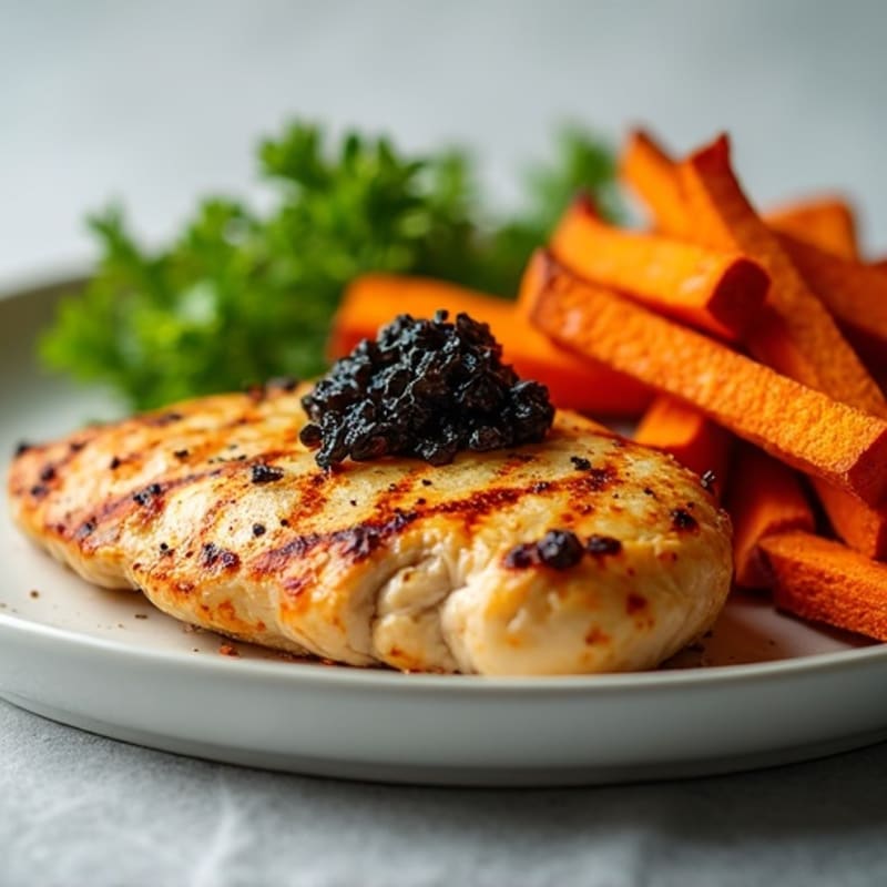 Grilled Chicken Breast with Crunchy Baked Sweet Potato Fries