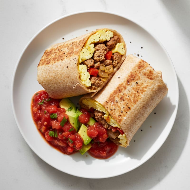Hearty Sausage Breakfast Burrito with Salsa