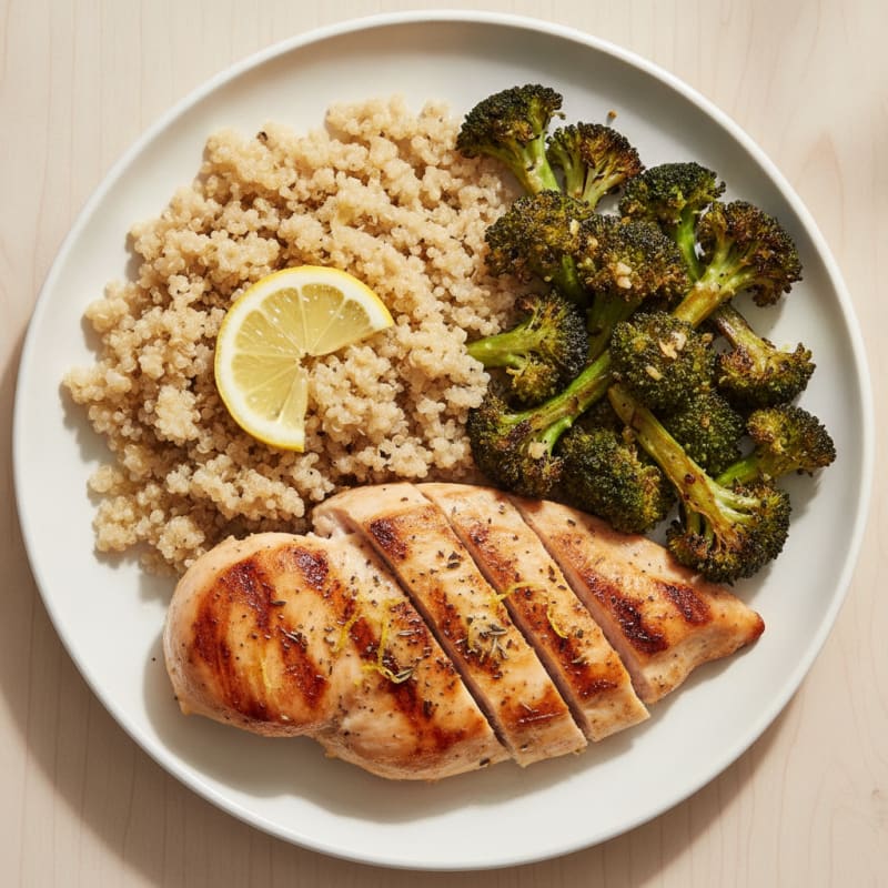 Grilled Chicken Breast with Quinoa and Roasted Broccoli