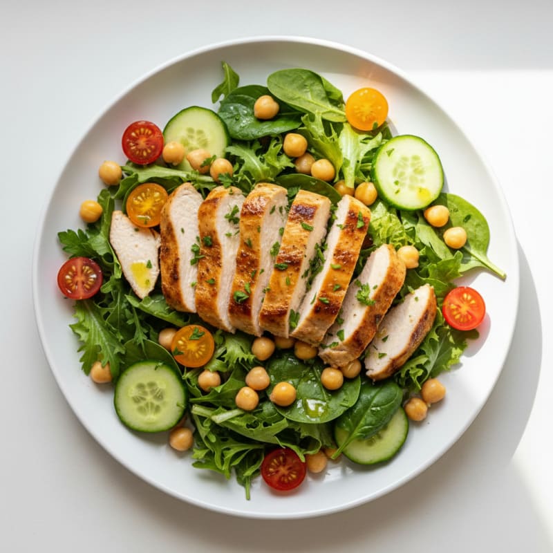Grilled Turkey Breast Salad with Mixed Greens and Chickpeas