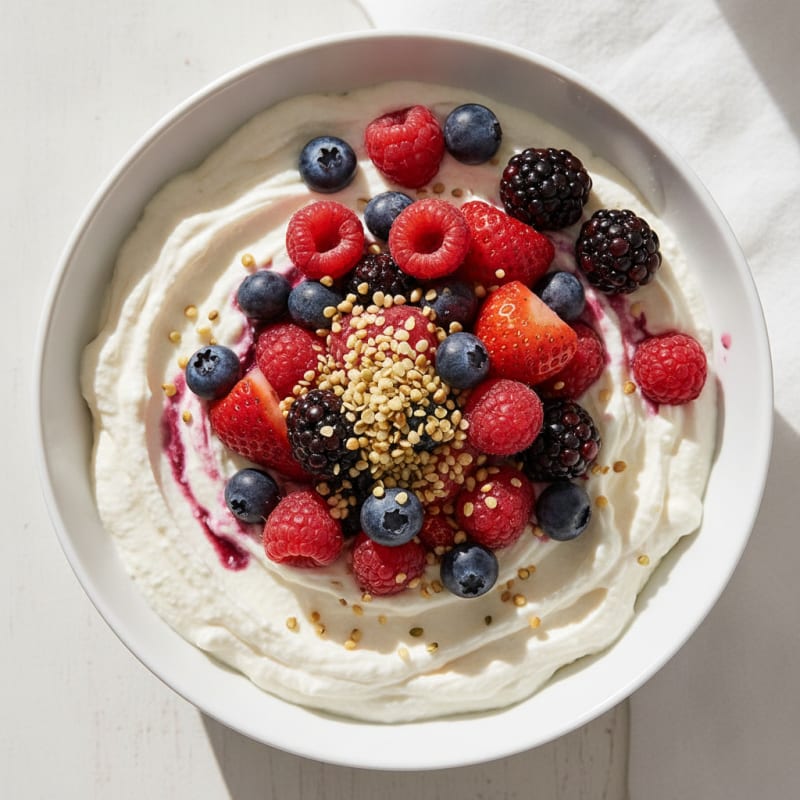 Silky Vanilla Protein Yogurt with Mixed Berries