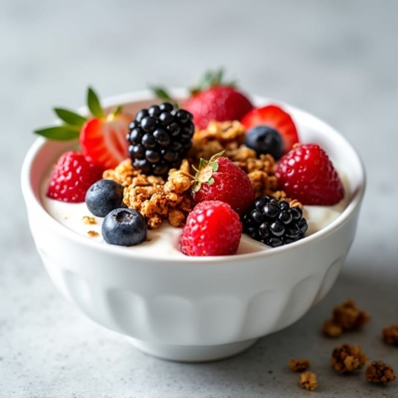 Silky Greek Yogurt Bowl with Mixed Berries and Protein Granola