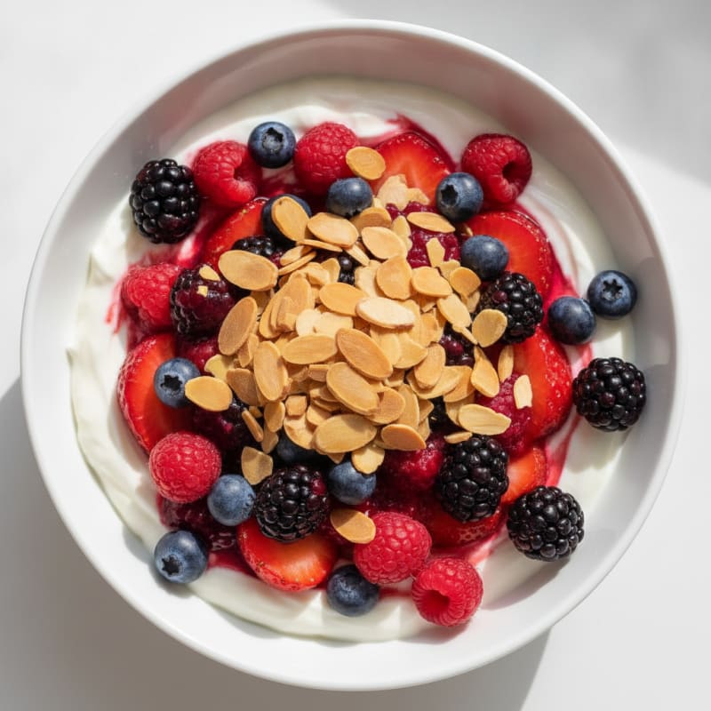 Greek Yogurt Protein Parfait with Mixed Berries and Almonds