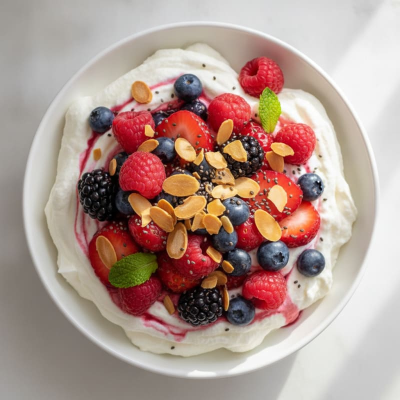 Greek Yogurt Protein Mousse with Mixed Berries