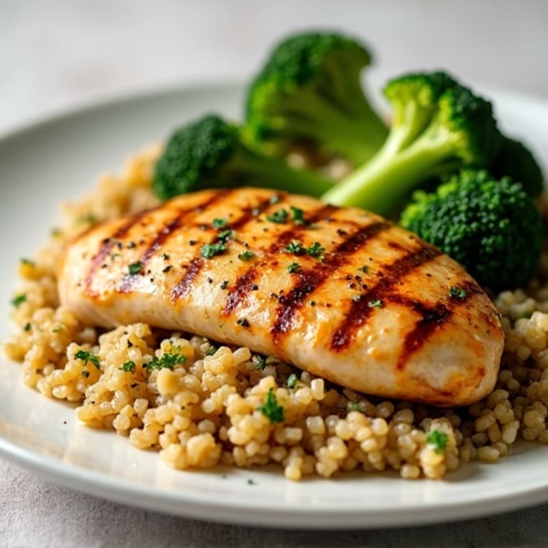 Grilled Chicken Breast with Quinoa and Roasted Broccoli