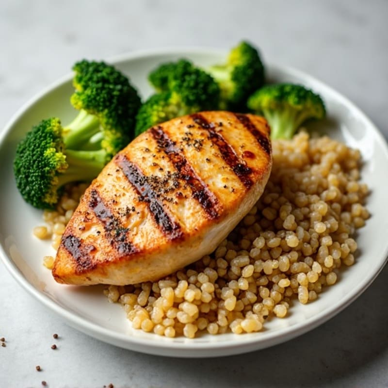 Grilled Chicken Breast with Quinoa and Steamed Broccoli
