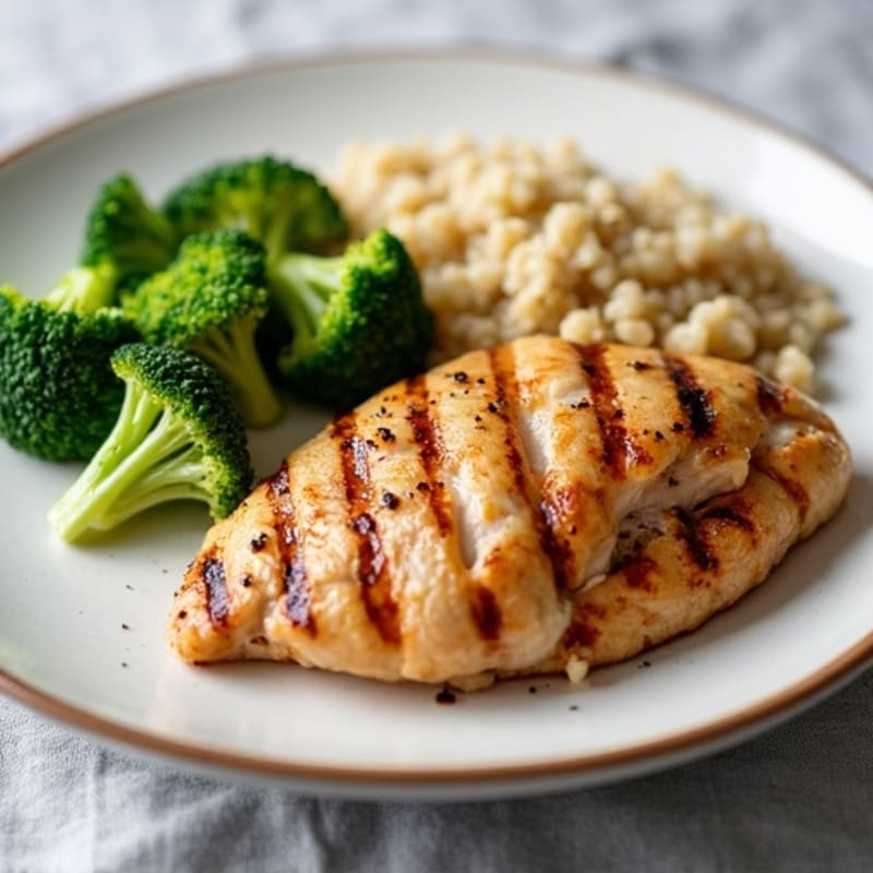 Grilled Chicken Breast with Quinoa and Steamed Broccoli