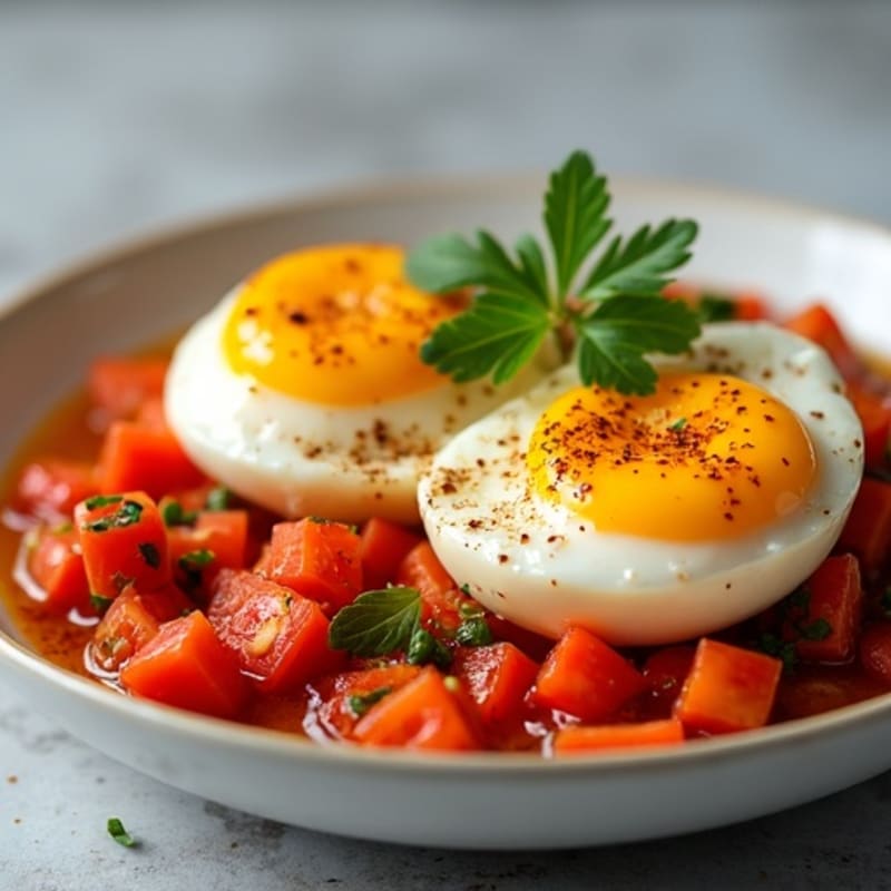 Spiced Tomato Poached Eggs with Fresh Bell Peppers