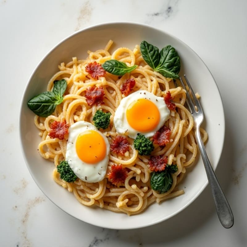 Creamy Egg and Crispy Turkey Bacon Pasta