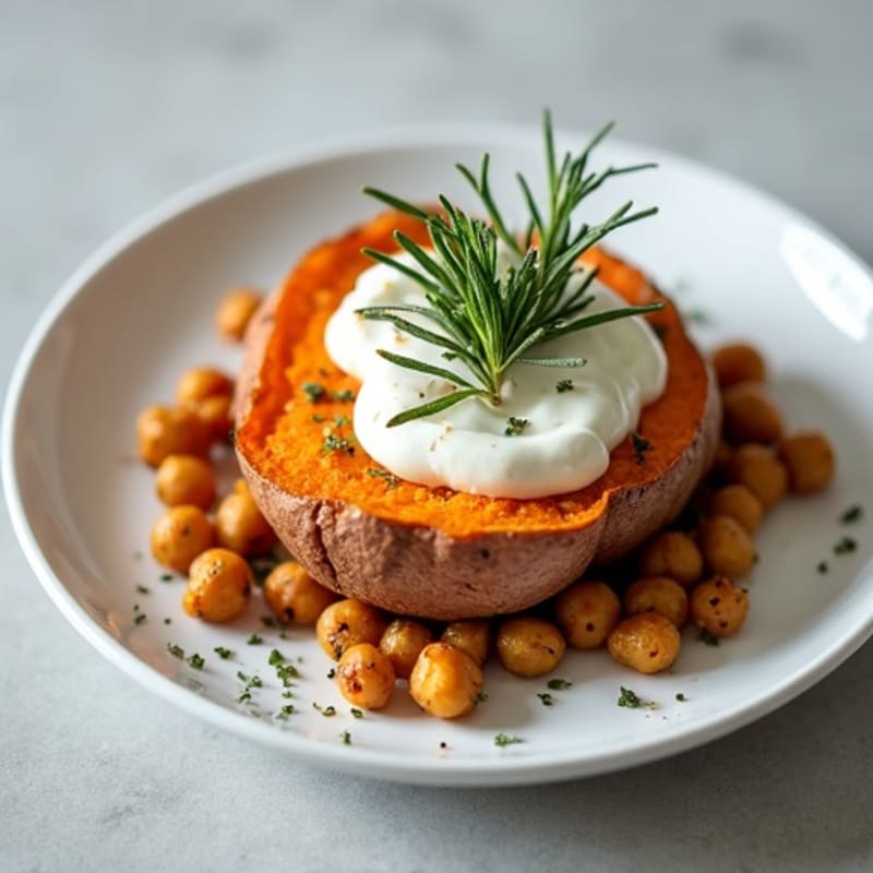 Herb-Roasted Sweet Potato with Greek Yogurt Topping
