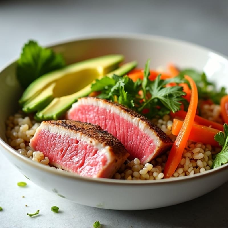 Fresh Tuna and Rice Bowl with Avocado and Crunchy Veggies