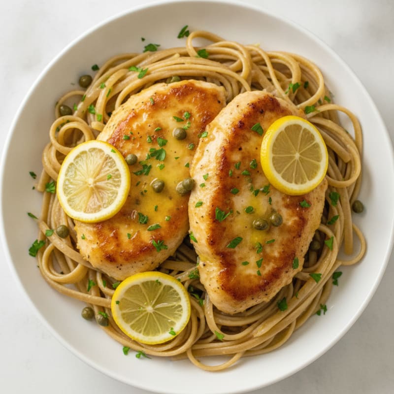 Lemon-Caper Chicken Piccata with Linguine