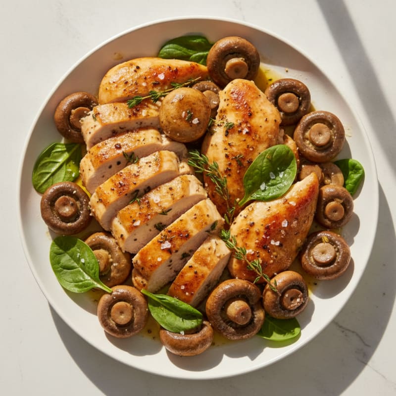 Garlic Butter Roasted Mushrooms and Chicken