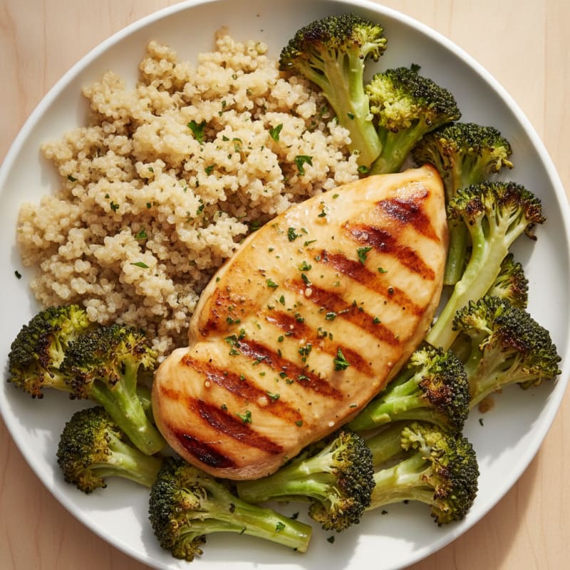 Grilled Chicken Breast with Quinoa and Roasted Broccoli