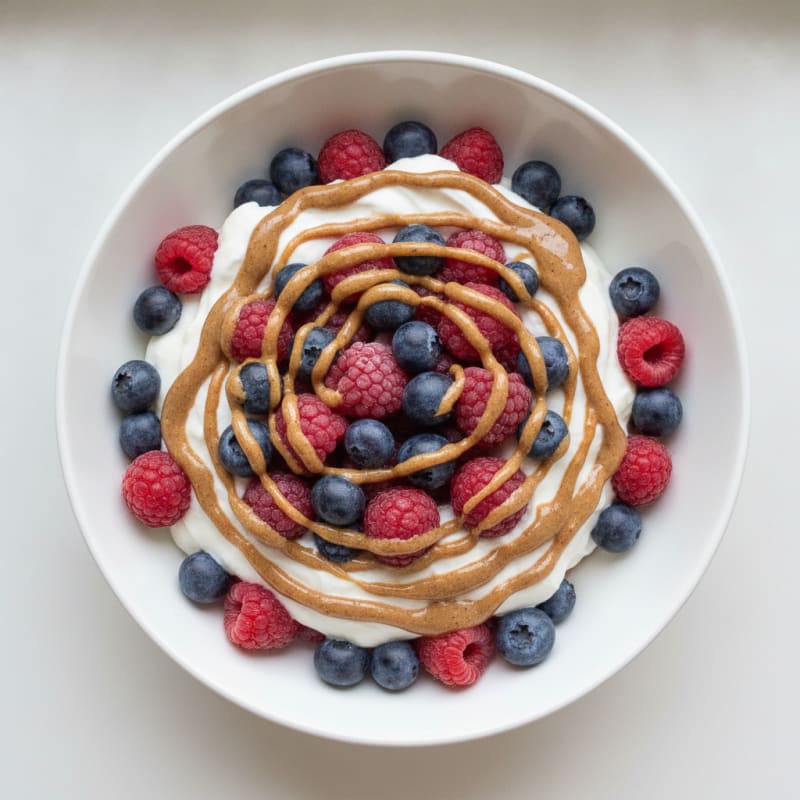 Greek Yogurt Protein Parfait with Almond Butter and Mixed Berries