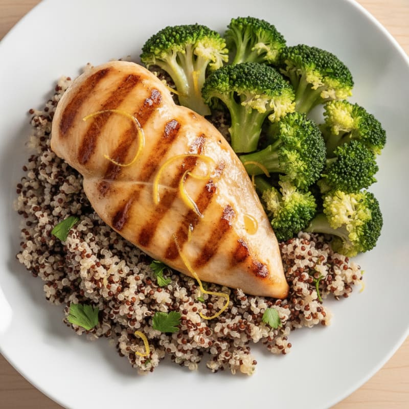 Grilled Chicken Breast with Quinoa and Steamed Broccoli