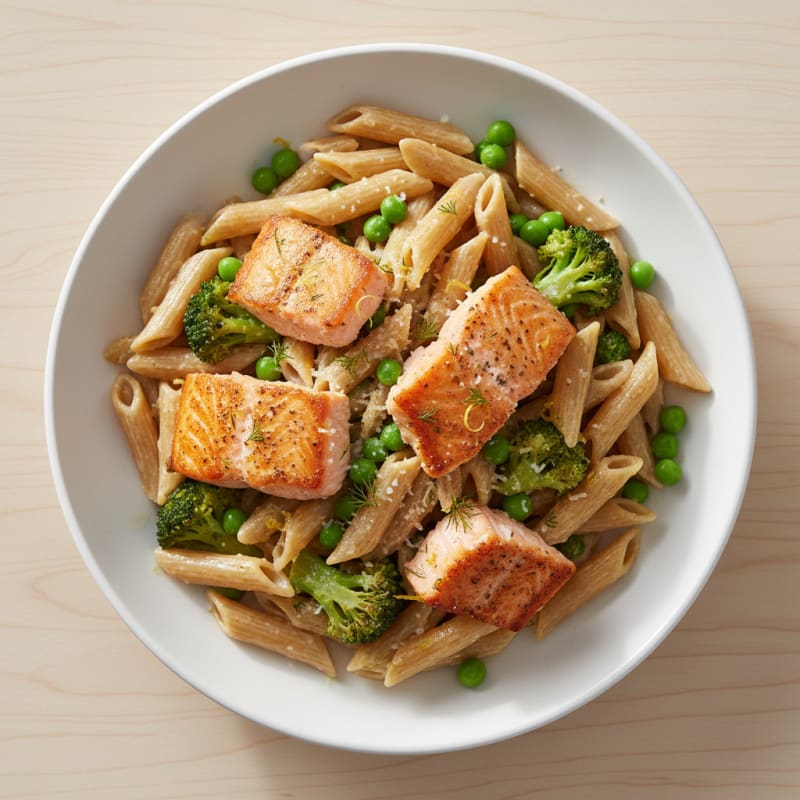 Lemon-Herb Salmon Pasta with Peas and Broccoli