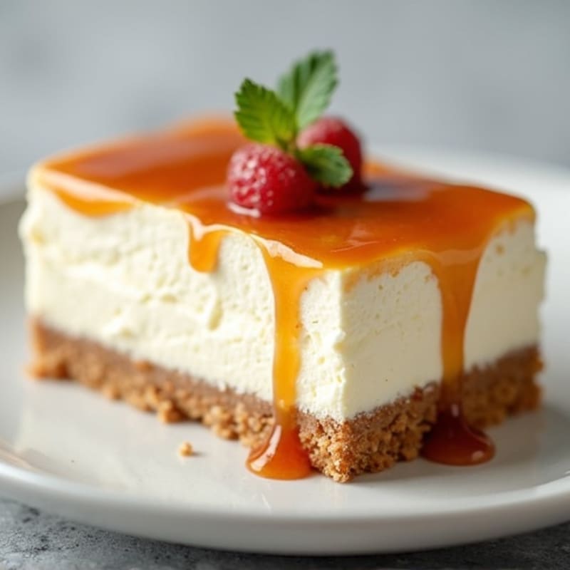 Protein-Rich Greek Yogurt Cheesecake with Date Caramel Drizzle