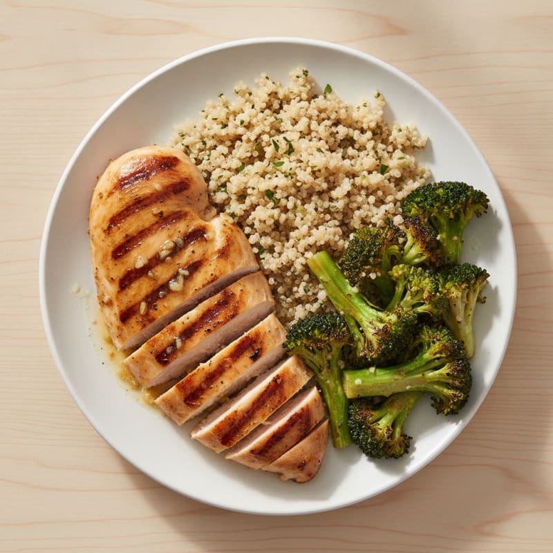 Grilled Chicken Breast with Quinoa and Roasted Broccoli