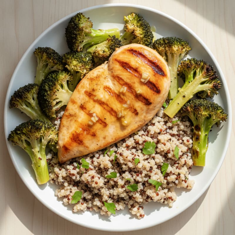 Grilled Chicken Breast with Quinoa and Roasted Broccoli