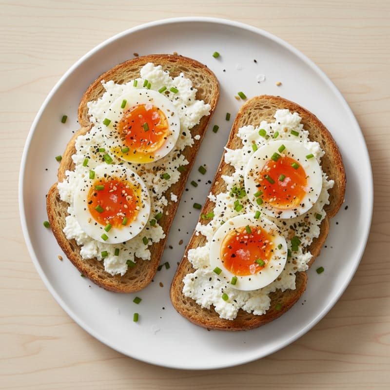Savory Cottage Cheese Toast with Jammy Eggs