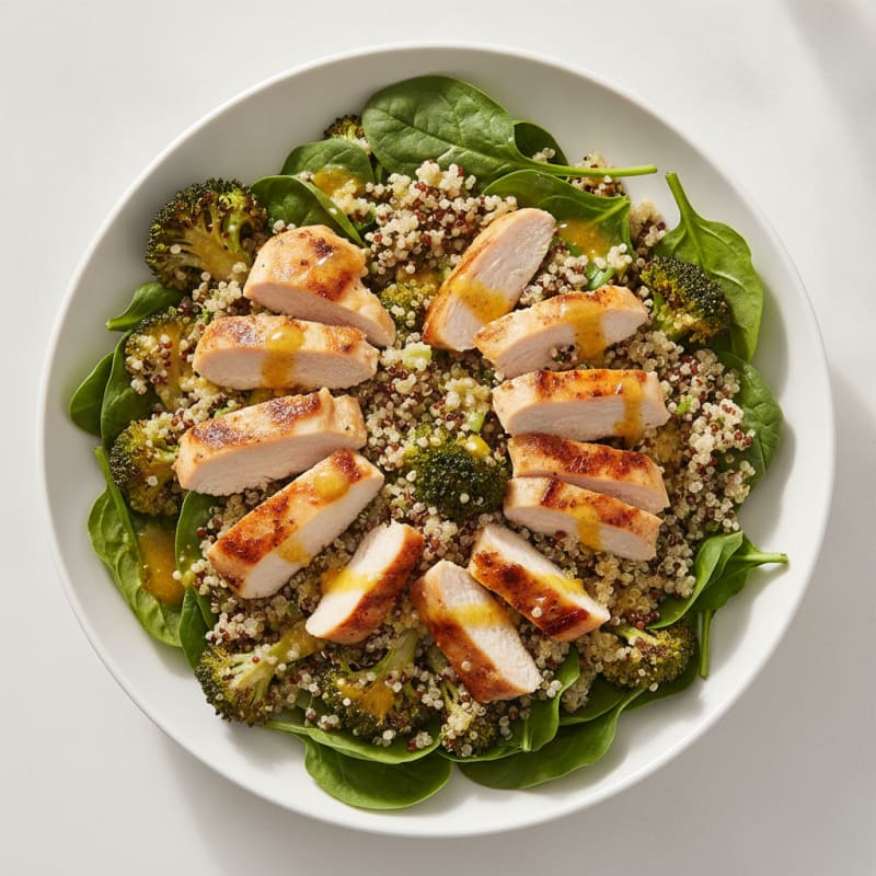 Grilled Chicken Breast Salad with Quinoa and Roasted Broccoli