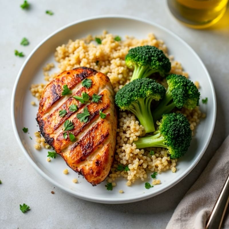 Grilled Chicken Breast with Quinoa and Roasted Broccoli