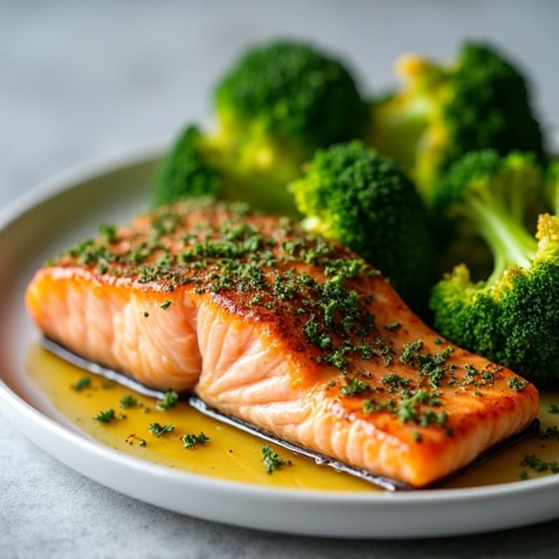 Herb-Crusted Baked Salmon with Roasted Broccoli