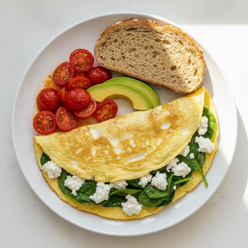 Egg White Spinach Omelette with Cottage Cheese and Cherry Tomatoes
