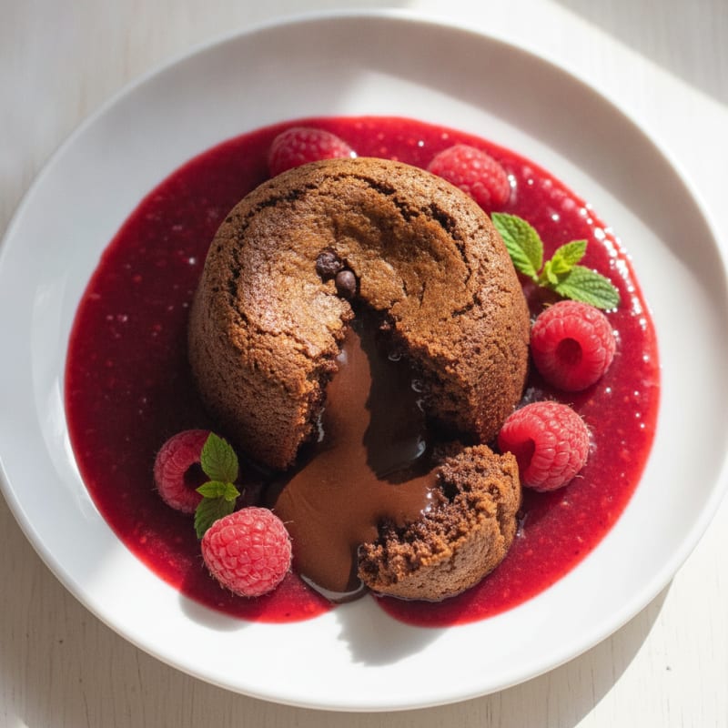 Chocolate Lava Cake with Raspberry Coulis