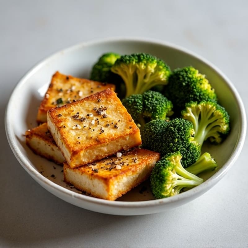 Crispy Pan-Seared Tofu with Roasted Broccoli