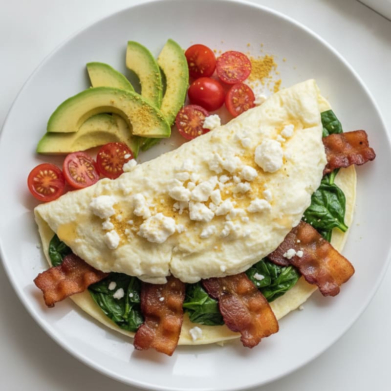 Egg White Spinach Omelette with Turkey Bacon