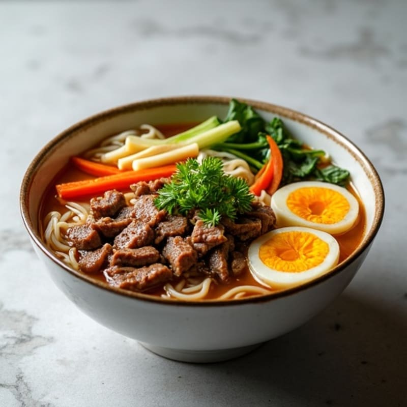 Tender Beef Noodle Soup with Aromatic Spices and Fresh Herbs