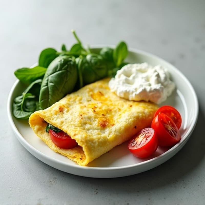 Egg White Spinach Omelette with Cottage Cheese and Cherry Tomatoes