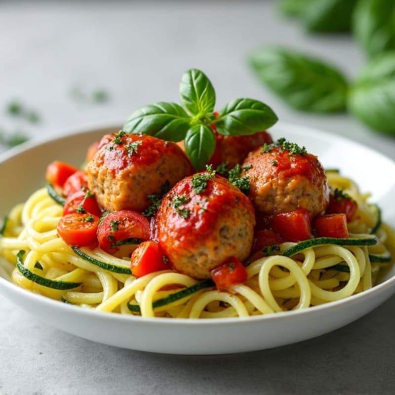 Lean Turkey Meatballs with Zucchini Noodles and Fresh Herb Tomato Sauce