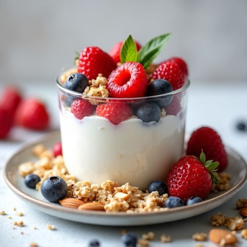 Greek Yogurt Protein Parfait with Mixed Berries and Almonds