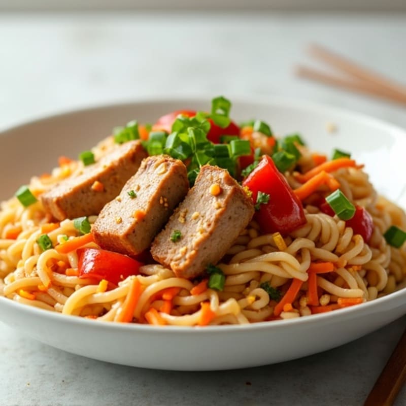 Creamy Spicy Peanut Pork Noodles