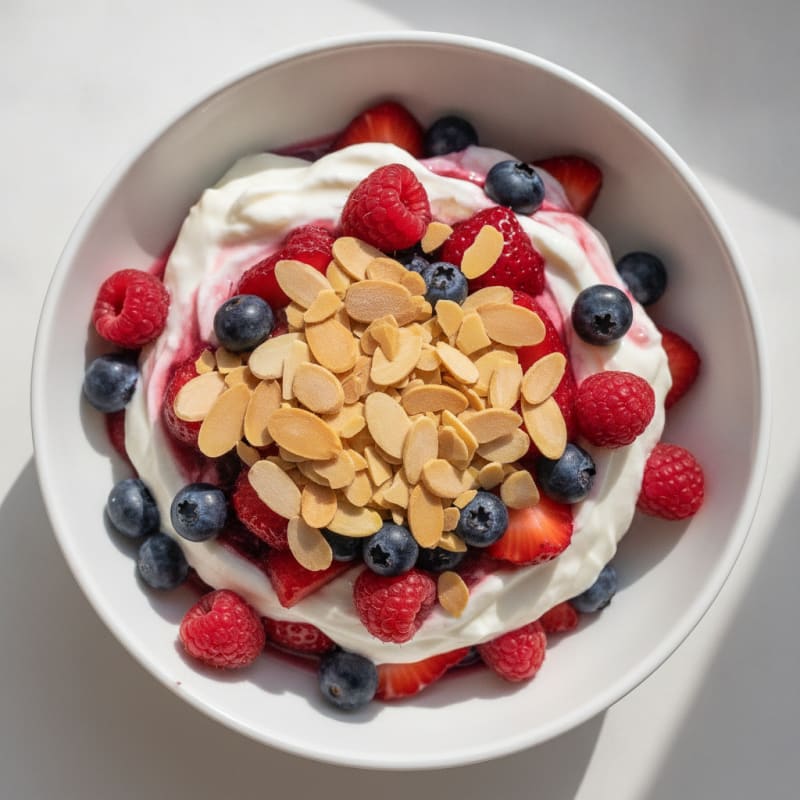 Greek Yogurt Protein Parfait with Mixed Berries and Almonds