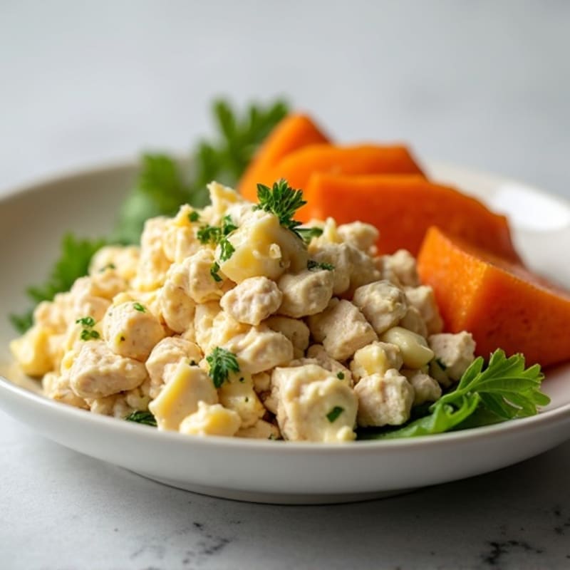 Creamy Dijon Tuna and Egg Salad with Roasted Sweet Potato