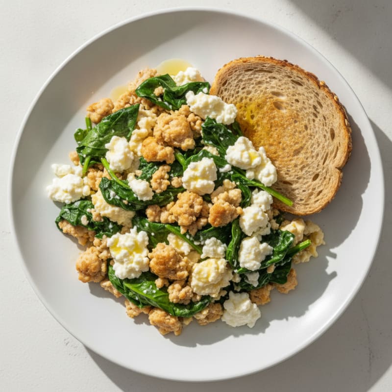 Egg White and Turkey Spinach Scramble with Cottage Cheese