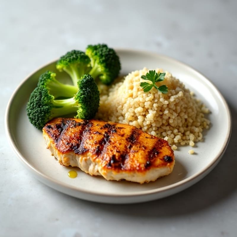 Grilled Chicken Breast with Quinoa and Steamed Broccoli