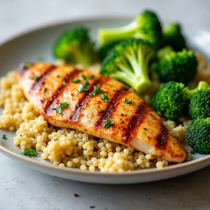 Grilled Chicken Breast with Quinoa and Steamed Broccoli